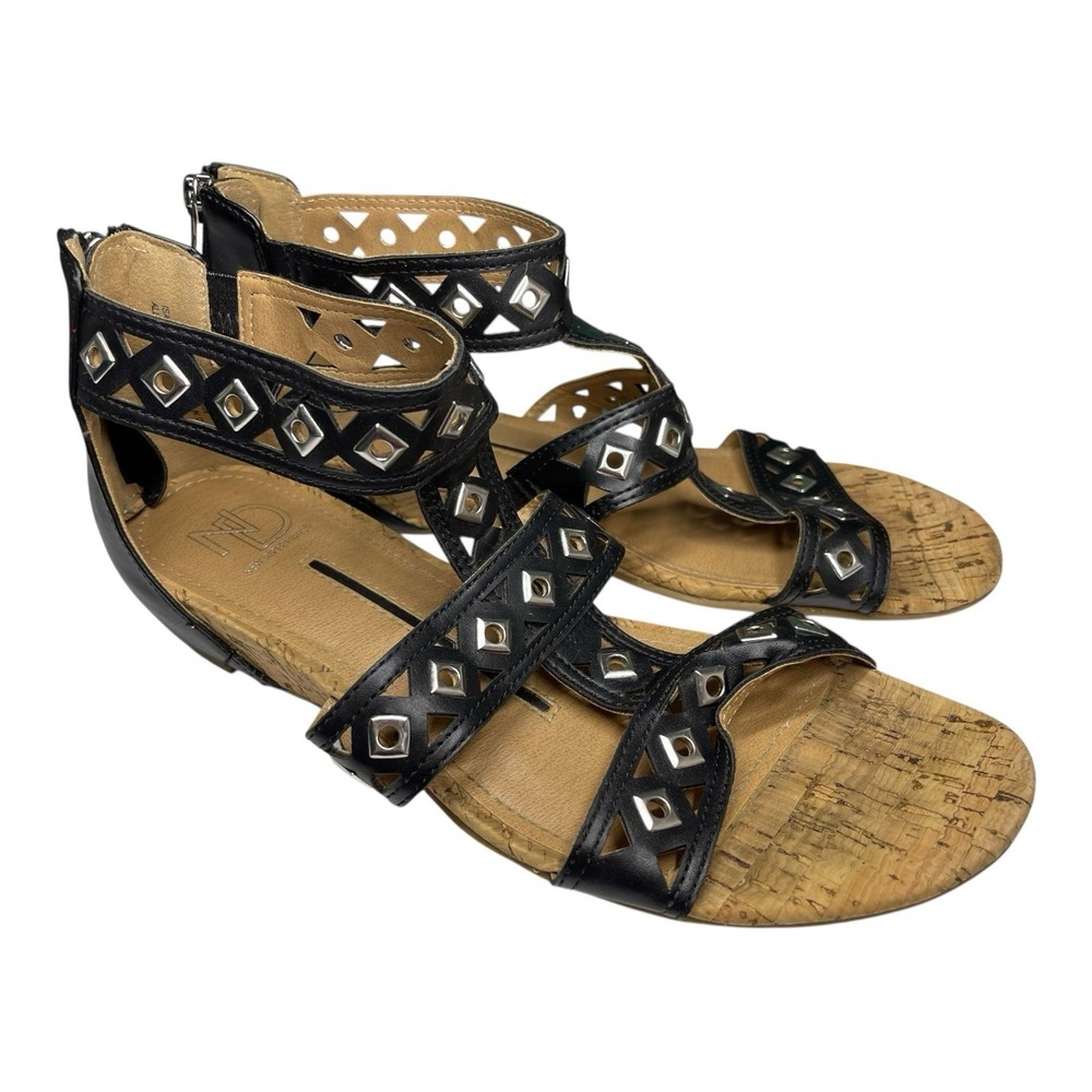 New Directions 8M Black Wedge Gladiator Sandals Studded Isadora Strappy Zip Back